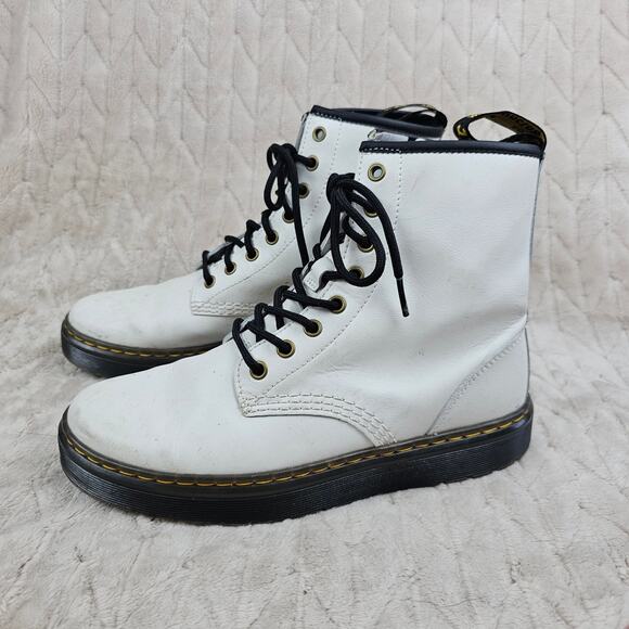 Doc Martens Zavala Boot Womens 8 White Combat Leather Lace Up Classic Punk Retro - Picture 1 of 6
